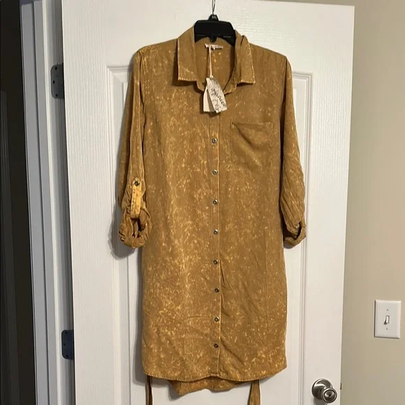 Mystree Acid Washed Gold Shirt Dress - Picture 2 of 6